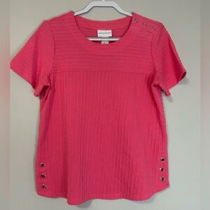 Alfred Dunner Pink Ribbed Short Sleeve T-Shirt, Size S
